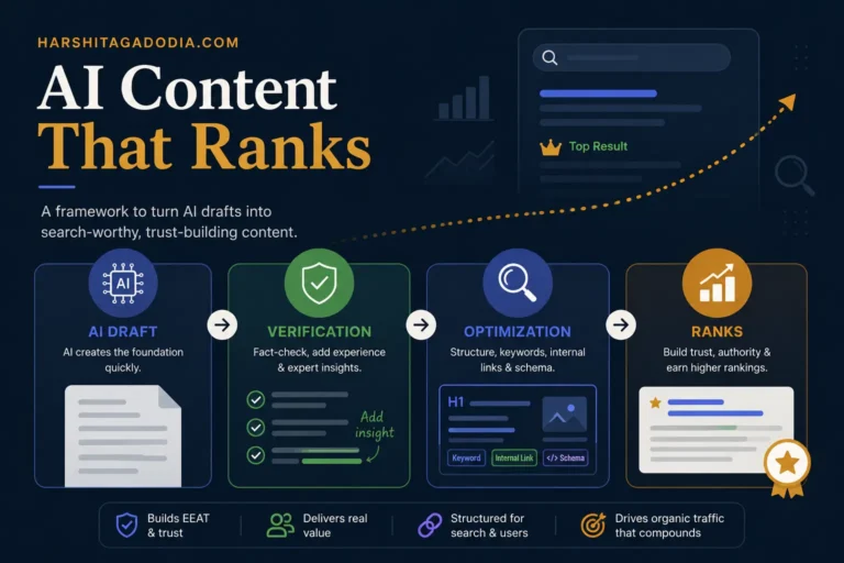 Illustration showing how AI-generated content can be optimized to rank higher in Google search.
